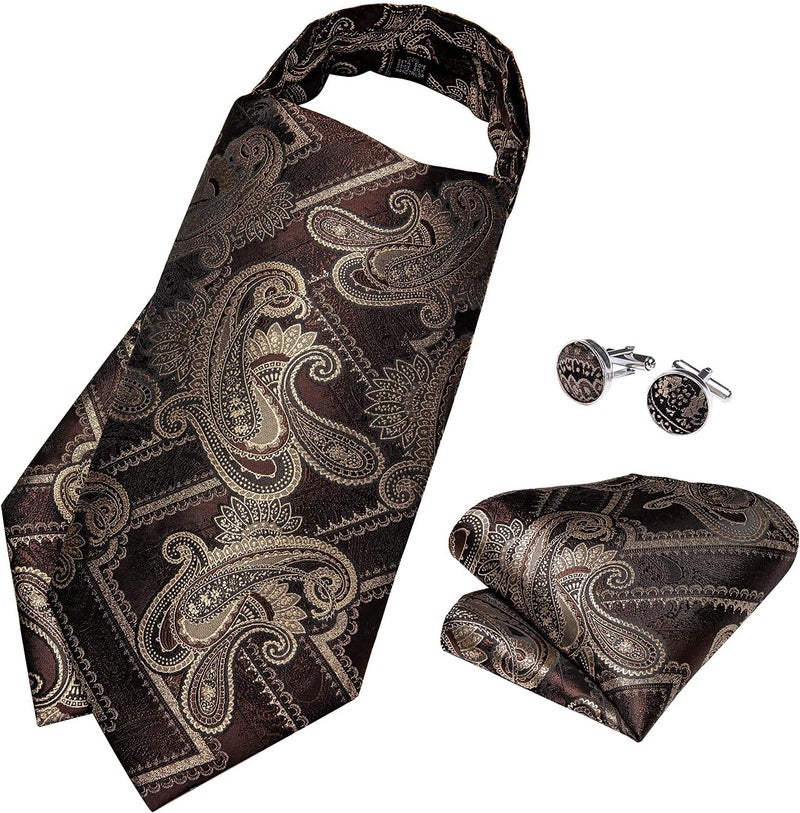 DiBanGu 3PCS Ascot Ties for Men Wedding Jacquard Woven Silk Ascot Cravat for Men Cravat Tie and Pocket Square Set - Image 4